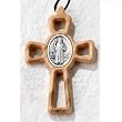 Saint Benedict Natural Wood Cross with Silver Medallion - 2" Height - Adjustable Cord - Made in Italy