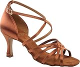 243 Nicosia Ladies' Sandal with a 3 Flared Heel in Tan Satin (Regular Fit)