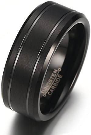 8mm Men's Matte Black Tungsten Wedding Band Ring Comfort Fit With Polished Groove (13)