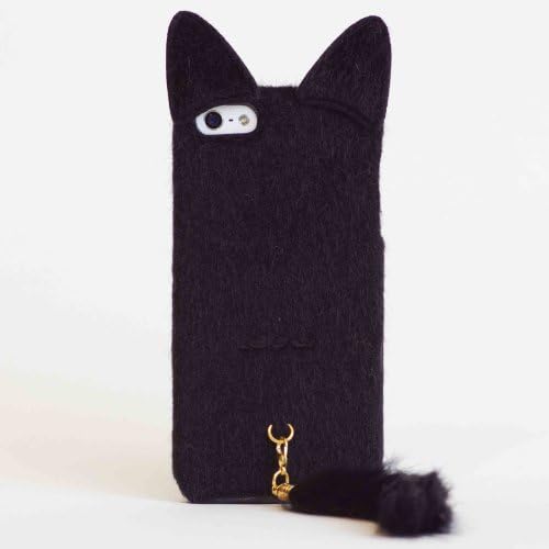 SFBAY Pro 3D Cute Smile Charming Plush Cat Ear Tail Case Cover Skin For Apple iphone 5 5S 5G + [ 1 Free Screen Protector] (Black)