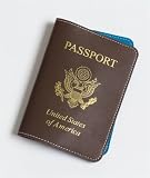 Baekgaard Tobacco Brown and teal genuine leather embossed passport holder