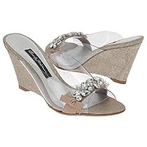 Beverly Feldman Women's Martina Wedge,Vinyl/Natural Silk,8 M