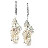 CleverEve's Freshwater, White, Baroque Pearl Earrings Strung On Sterling Silver With Cz Accents