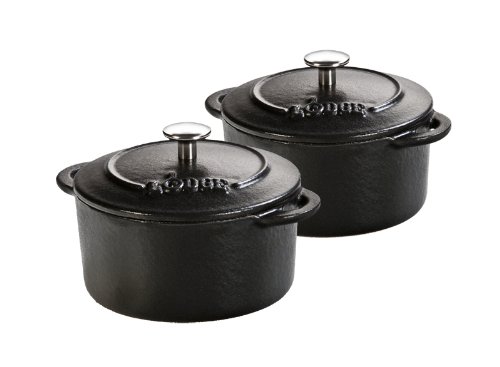 Lodge Color ECMCR11 Enameled Cast Iron Mini Round Cocotte, Matte Black, Set of 2