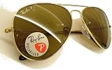 Ray Ban Large Metal Aviator Sunglasses Model no. 3025 - Gold frame with Brown POLARIZED Lenses (58mm Lens size) with Rear Surface Anti-Reflection coating - Brand New from ONLINESUNSPECS - Authorized Ray Ban Dealers
