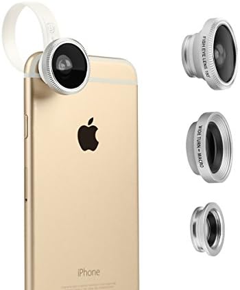 SEASAN 3-in-1 Clip-on Lens Kit for Android Tablets, ipad, iphone, Samsung Galaxy and other Smartphones: 180 Degree Fisheye Lens+2 in 1 Wide Angle Lens and Macro+Soft Rubber Lens Holder