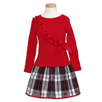 Bonnie Jean Red Top Reversible Plaid Skirt Baby Toddler Girls 12M-4T