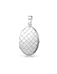 Bling Jewelry Quilted Oval 925 Sterling Silver Smooth Back Locket Pendant