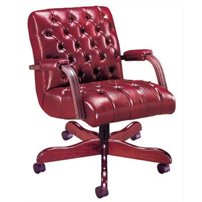 Scoop Traditional Management Swivel - Padded Arms Finish: Windsor Cherry, Fabric: Royalty - Pewter