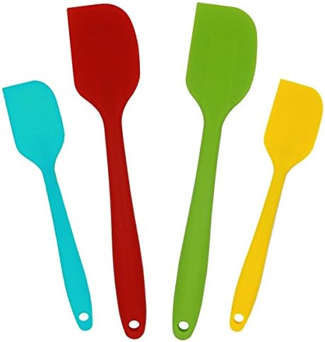 KITCHEEK Bright Color Assorted Silicone Spatula Set of 4 - Anti-Bacterial with Durable Lightweight Solid Steel Core - 2 Large &amp; 2 Small