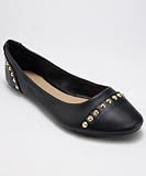 Bamboo Sami-97 Gold Studded Round Toe Ballerina Flats BLACK (7)