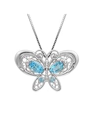 Sterling Silver and Blue Topaz Butterfly Necklace Pendant with Box Chain
