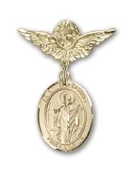 14K Gold Baby Badge with St. Wolfgang Charm and Angel with Wings Badge Pin