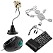 GTMax 8MP USB Webcam with Microphone/Snapshot/4 LED Lights/Stand - Metal Finish + Metalic + Black USB Handheld Trackball Finger Mouse + Black USB/PS2 Flexible Silicone Keyboard + White USB 2.0 4-Port Hub Mini Man For Desktop/Laptop Computers