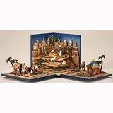 Battery Operated Blue Fold-Out Gift Box with Musical Nativity Scene