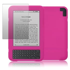 AMAZON KINDLE 3 SOFT SILICONE SKIN CASE HOT PINK, WITH SCREEN PROTECTOR PART OF THE QUBITS ACCESSORIES RANGE