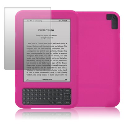 AMAZON KINDLE 3 SOFT SILICONE SKIN CASE - HOT PINK, WITH SCREEN PROTECTOR PART OF THE QUBITS ACCESSORIES RANGE
