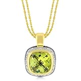 14k Gold Plated Double-Stranded Fashion Necklace with Peridot Pendant- 16