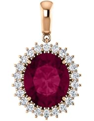 18K Rose Gold 12.00x10.00mm Oval Cut Rhodolite Garnet and Diamond Pendant -- LIFETIME WARRANTY