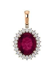 14K Rose Gold 12.00x10.00mm Oval Cut Rhodolite Garnet and Diamond Pendant -- LIFETIME WARRANTY
