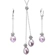Lavender Isabella Cultured Pearl Drop Rose Lariat and Dangle Earrings Set in Platinum Overlay CAREFREE Sterling Silver