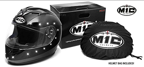 M1C LED LIGHTS GLOSSY BLACK SOLID FULL FACE MOTORCYCLE HELMET DOT - XSMALL XS