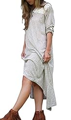 V-neck Long Sleeves Shift Cotton Party Dress/Maxi Dress 