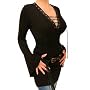 Blue Banana Black Lace Up Bell Sleeved Tunic Top