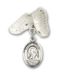 Sterling Silver Baby Badge with St. Brigid of Ireland Charm and Baby Boots Pin