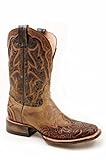 Stetson Women's Two-Tone Hand Tooled Wingtip Cowgirl Boot Square Toe Brown US
