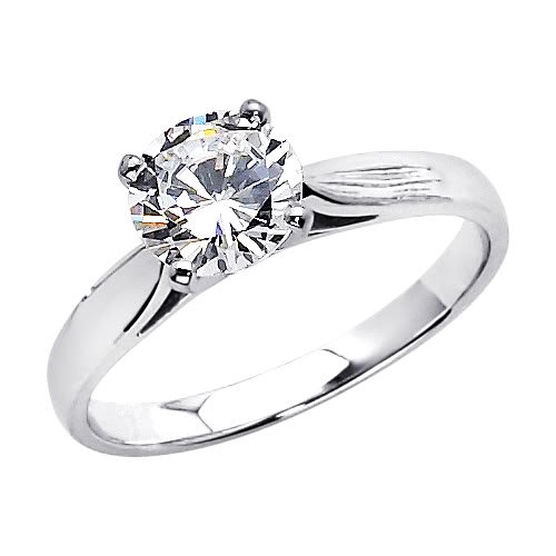 14K White Gold Round Solitaire CZ Cubic Zirconia Engagement Ring Band