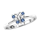 14K White Gold 1/5 ct. Diamond Butterfly Ring with Blue Diamond