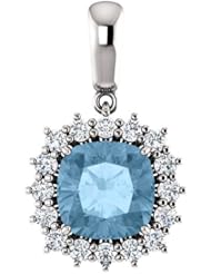 10K White Gold 8.00x8.00mm Antique Cushion Cut Sky Blue Topaz and Diamond Pendant -- LIFETIME WARRANTY