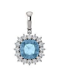 14K White Gold 8.00x8.00mm Antique Cushion Cut Sky Blue Topaz and Diamond Pendant -- LIFETIME WARRANTY
