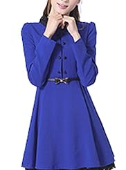 A-line Knee Length Pleated Cotton Long Sleeves Puff Sleeves Empire   Waistline  Shirt Tunic 