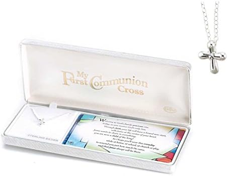 My First Communion Sterling Silver Petal Cross Necklace