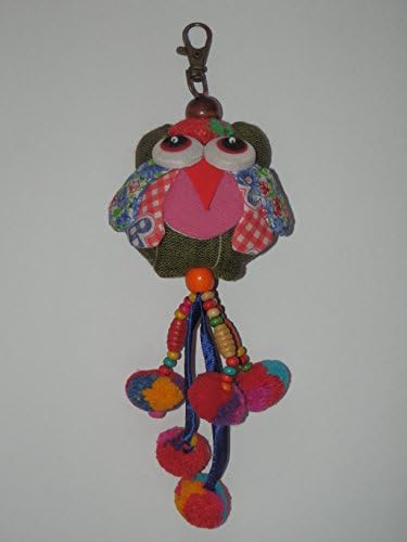 CMK Cute Gift Owl Key Ring Chain Purse Handbag Bag Decoration Gift Unique Handmade Colorful Green-pink Tone