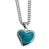 Chisel Stainless Steel Blue Turquoise Heart with CZs 28 Inch Necklace