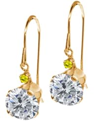 2.03 Ct Round H/I Diamond Canary Diamond 14K Yellow Gold Earrings