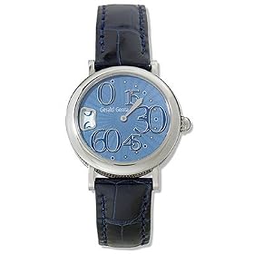 Gerald Genta Arena Retro Ladies' Watch Stainless Steel Blue Guilloche Dial on Navy Blue Leather...