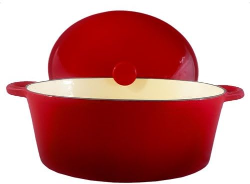 Fancy Cook Enamel Cast Iron Oval Cherry Dutch Oven, 7 Quart