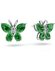Created Emerald 14kt White Gold Butterfly Earrings