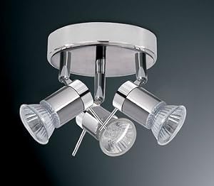 ARIES Chrome Finish Halogen Bathroom Ceiling Lights \/ Lighting with 3 Spotlights IP44: Search 