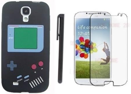 ShopNY Black Silicone Gameboy Style Skin Case Cover For Samsung Galaxy S4 i9500 SIV + Free Stylus Pen + Free Screen Protector