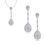 Bling Jewelry Pave Long Teadrop Pendant and Earrings Jewelry Set