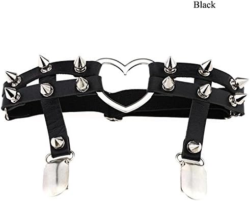RowNumber1 Studded Heart Garters Rivet Punk Goth Harajuku Style Handmade Garter Belt Leg Ring for Women Gift Black Beautiful Girls