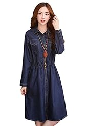 Spring Fall Elasticized   Waistline Long Sleeves  Shirt  Dress