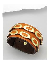 Orange Leather Bracelet In White Base