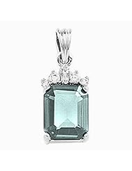 14K White Gold Emerald Cut Aquamarine and Diamond Pendant -- LIFETIME WARRANTY