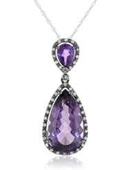 10K White Gold Amethyst and Diamond Pendant Necklace, 18"